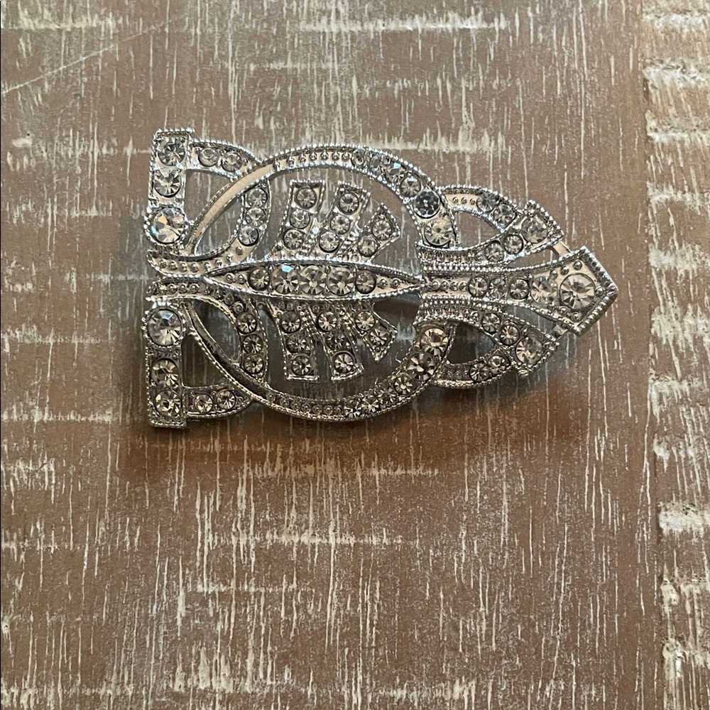 Women’s Crystal Embellished Silver Tone Brooch Pin